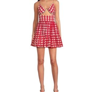 Red/pink and White Gingham cut out mini Dress M/L